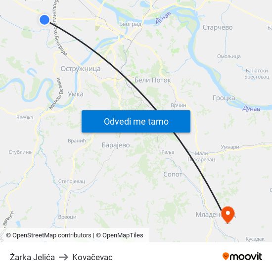 Žarka Jelića to Kovačevac map