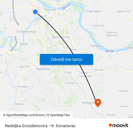 Nedeljka Gvozdenovića to Kovačevac map