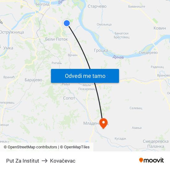 Put Za Institut to Kovačevac map