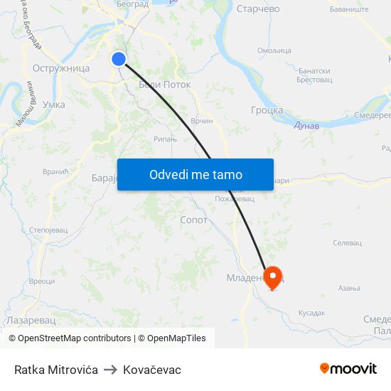 Ratka Mitrovića to Kovačevac map