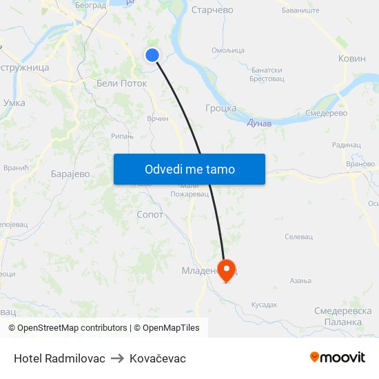 Hotel Radmilovac to Kovačevac map
