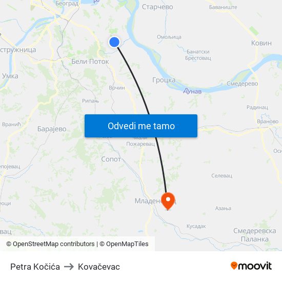 Petra Kočića to Kovačevac map