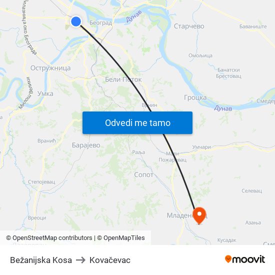 Bežanijska Kosa to Kovačevac map