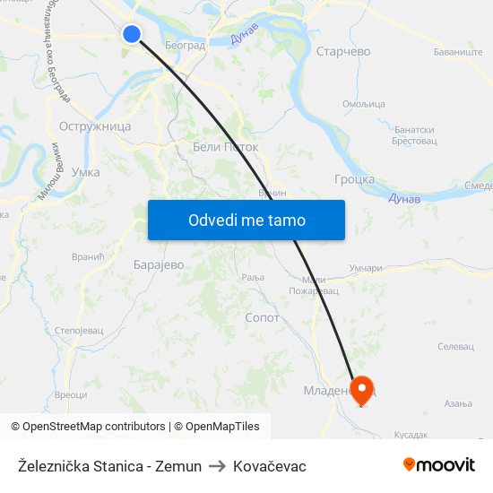 Železnička Stanica - Zemun to Kovačevac map