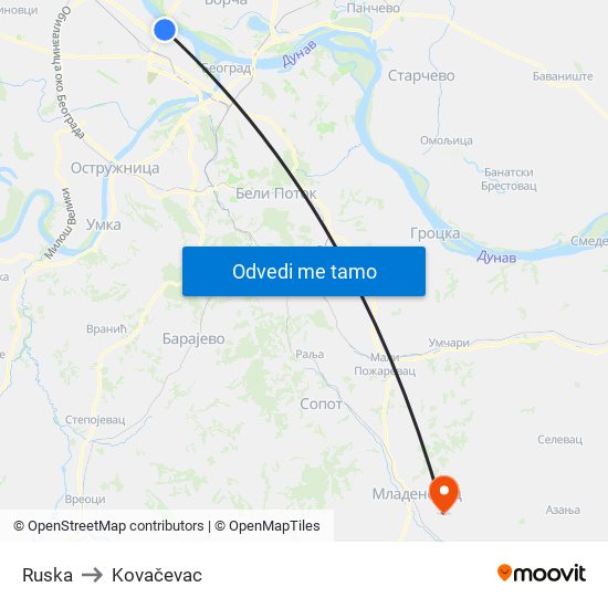 Ruska to Kovačevac map