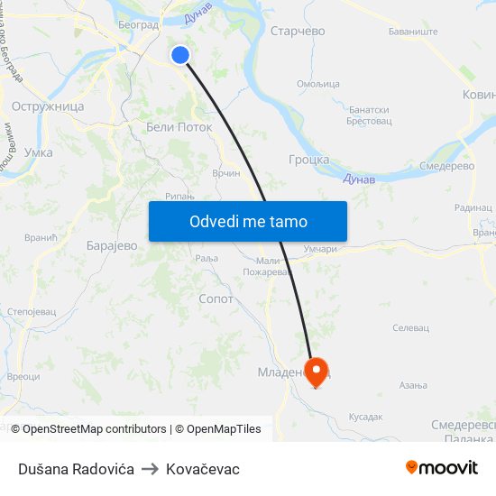 Dušana Radovića to Kovačevac map