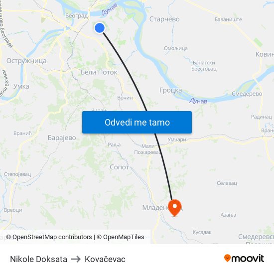 Nikole Doksata to Kovačevac map