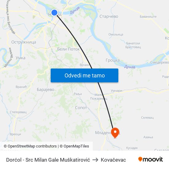 Dorćol - Src Milan Gale Muškatirović to Kovačevac map