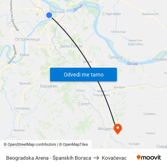 Beogradska Arena - Španskih Boraca to Kovačevac map