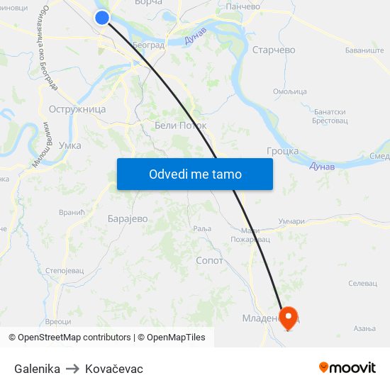 Galenika to Kovačevac map