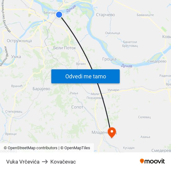 Vuka Vrčevića to Kovačevac map