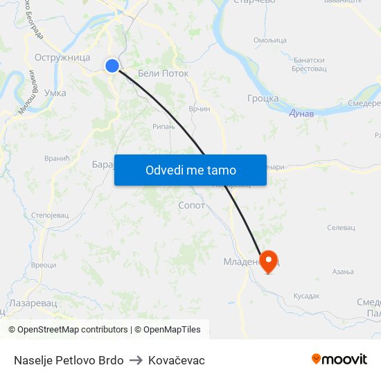 Naselje Petlovo Brdo to Kovačevac map