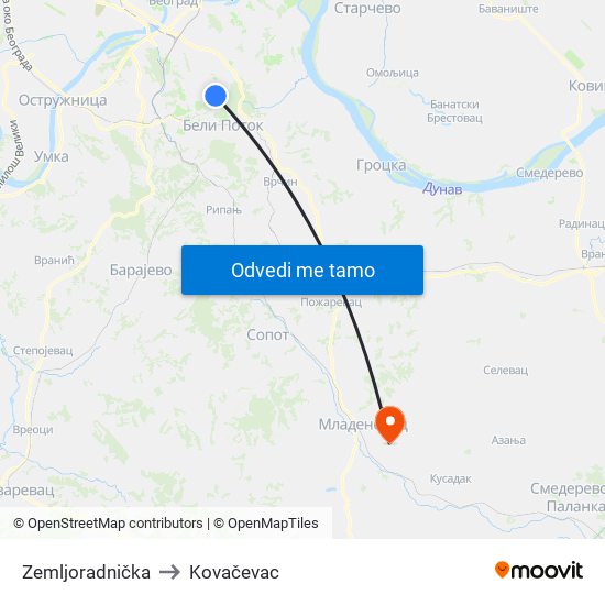 Zemljoradnička to Kovačevac map