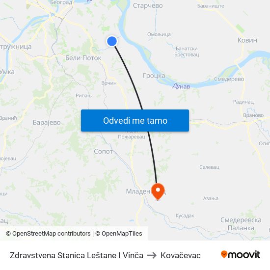 Zdravstvena Stanica Leštane I Vinča to Kovačevac map