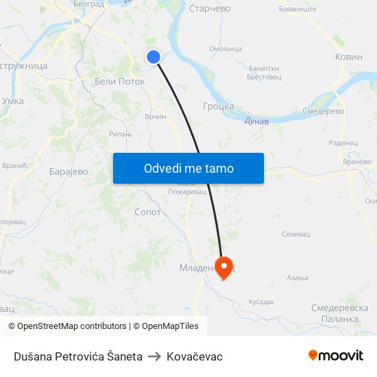 Dušana Petrovića Šaneta to Kovačevac map