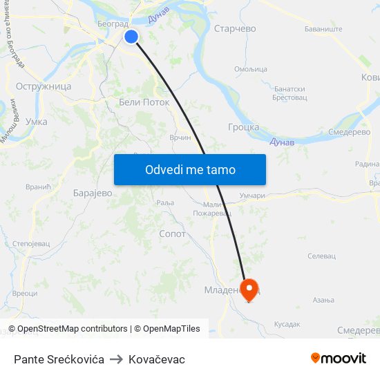 Pante Srećkovića to Kovačevac map