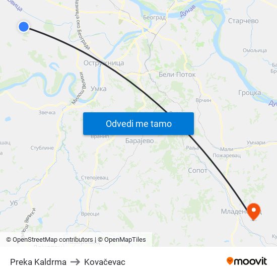 Preka Kaldrma to Kovačevac map