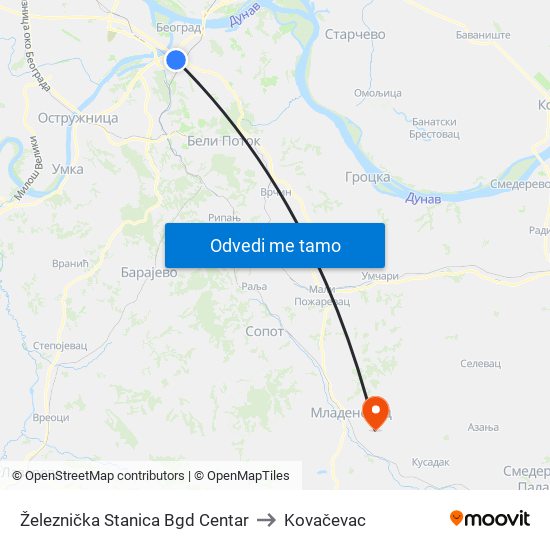 Železnička Stanica Bgd Centar to Kovačevac map