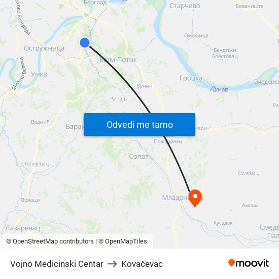 Vojno Medicinski Centar to Kovačevac map