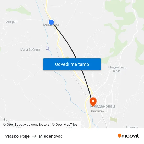 Vlaško Polje to Mladenovac map