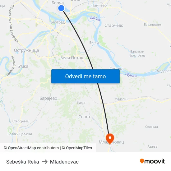 Sebeška Reka to Mladenovac map