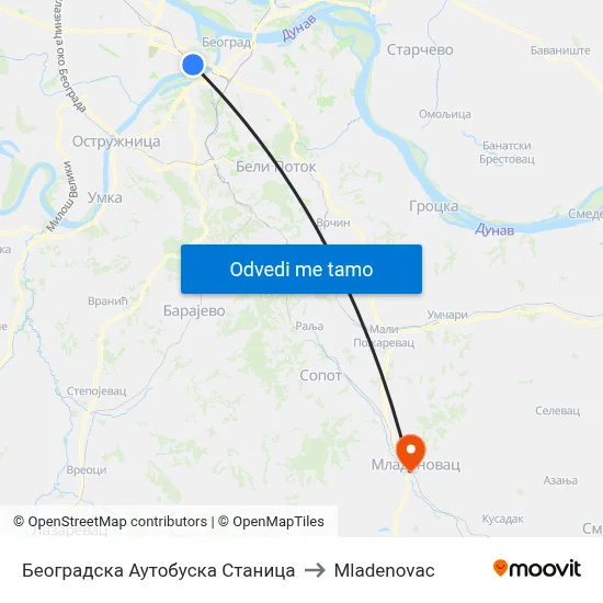 Београдска Аутобуска Станица to Mladenovac map