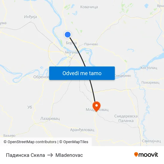 Падинска Скела to Mladenovac map