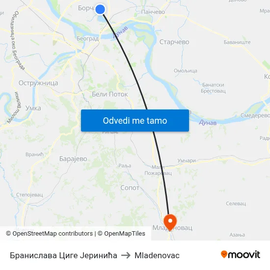 Бранислава Циге Јеринића to Mladenovac map