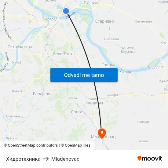 Хидротехника to Mladenovac map