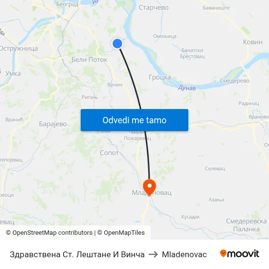 Здравствена Ст. Лештане И Винча to Mladenovac map