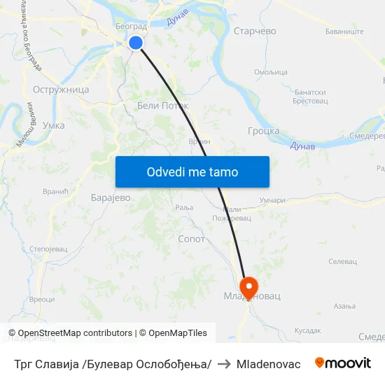 Трг Славија /Булевар Ослобођења/ to Mladenovac map