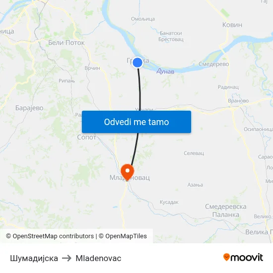 Шумадијска to Mladenovac map