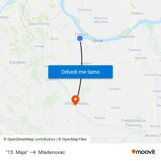 "15. Маја" to Mladenovac map