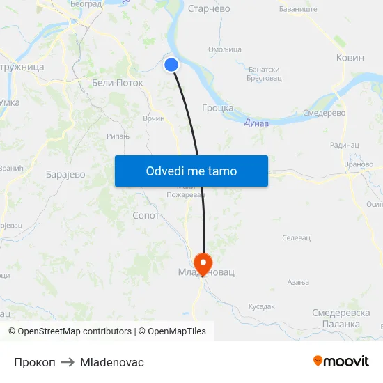 Прокоп to Mladenovac map