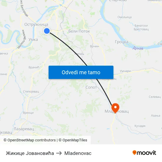 Жикице Јовановића to Mladenovac map