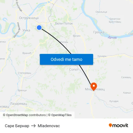 Саре Бернар to Mladenovac map