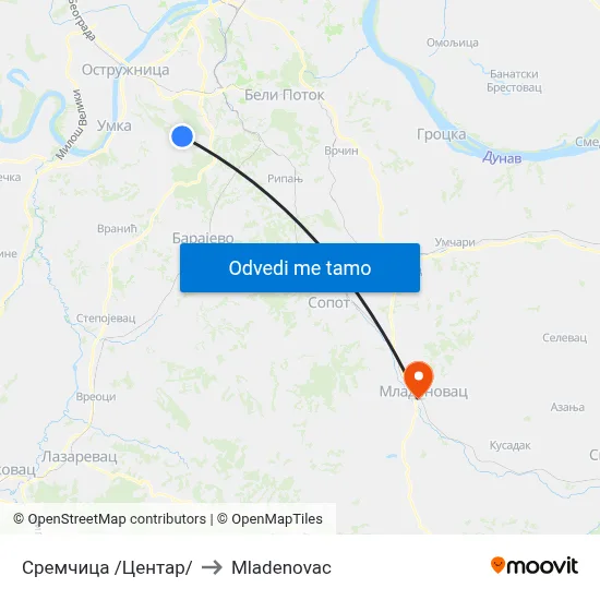 Сремчица /Центар/ to Mladenovac map