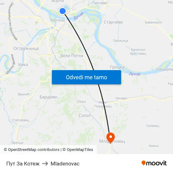 Пут За Котеж to Mladenovac map
