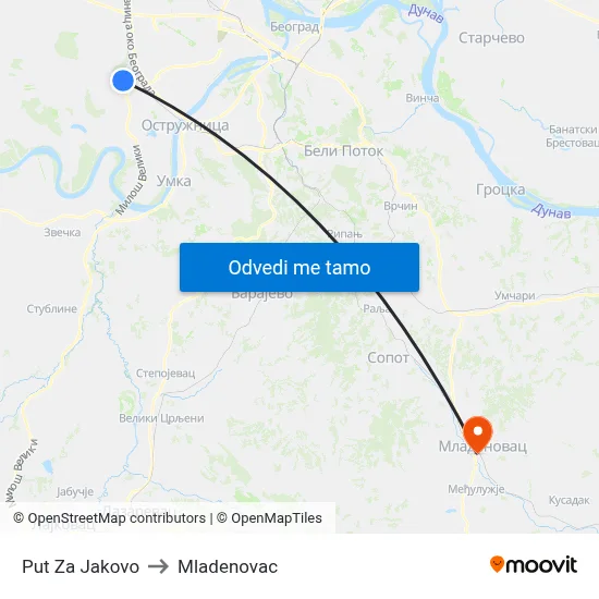 Put Za Jakovo to Mladenovac map