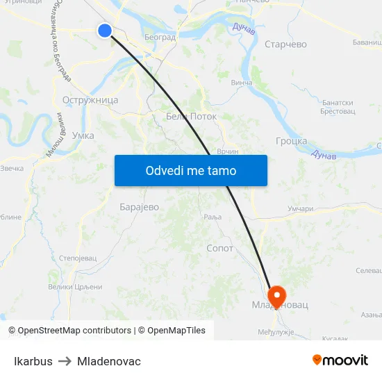 Ikarbus to Mladenovac map