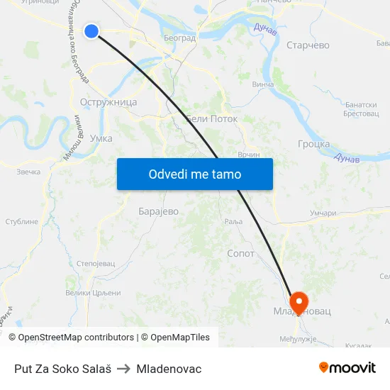 Put Za Soko Salaš to Mladenovac map