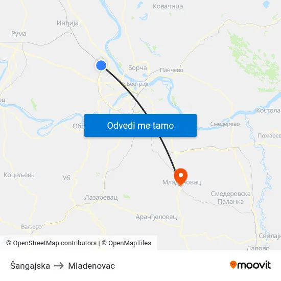 Šangajska to Mladenovac map