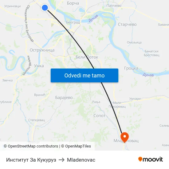 Институт За Кукуруз to Mladenovac map