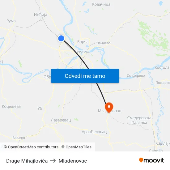 Drage Mihajlovića to Mladenovac map