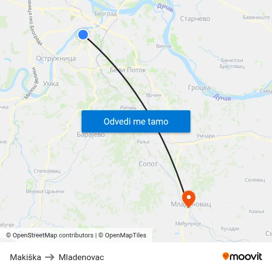 Makiška to Mladenovac map