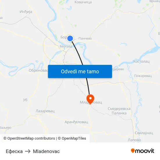 Ефеска to Mladenovac map