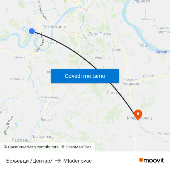 Бољевци /Центар/ to Mladenovac map