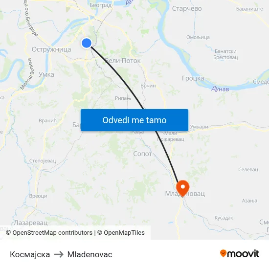 Космајска to Mladenovac map