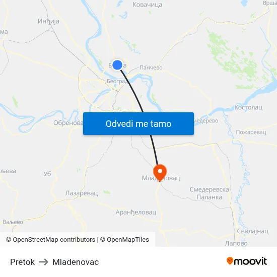 Pretok to Mladenovac map