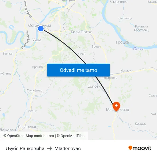 Љубе Ранковића to Mladenovac map